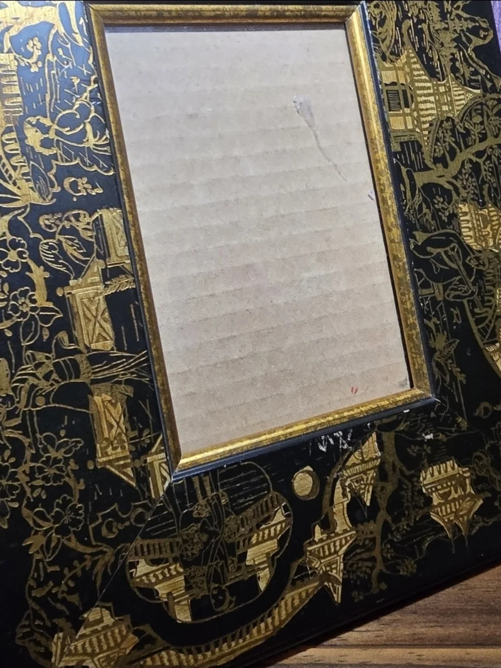 Martin Aborn Italy Wood Photo Frame Black Gold Chinoiserie Asian Holds 5x7